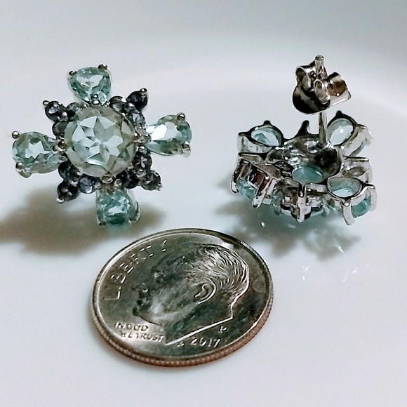 BLUE TOPAZ TANZANITE 14K W GOLD STERLING SILVER - Picture 5 of 5